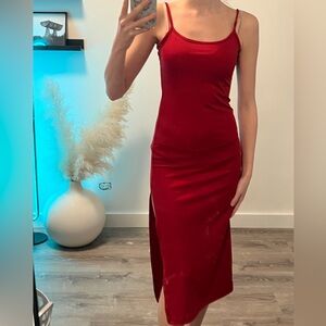 Soft Comfy Red Slit Midi Dress